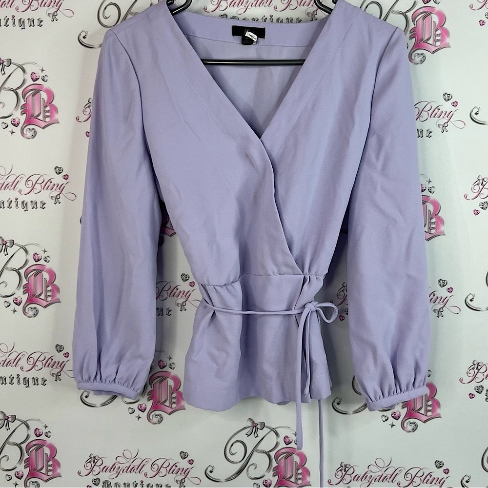 J. Crew blouse tie up balloon sleeve style luxe Light Purple Wrap Blouse